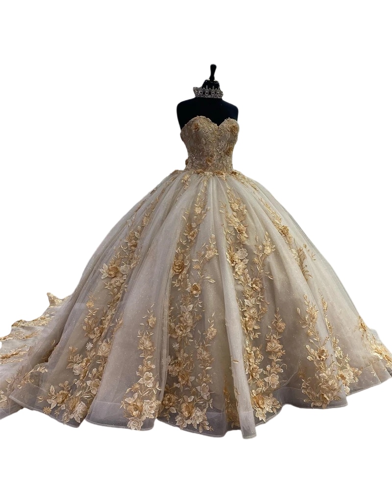Champagne gold princess Quinceanera Dresses For Girls Beaded Appliques lace-up corset Prom Birthday Dresses Vestido De 15 Anos