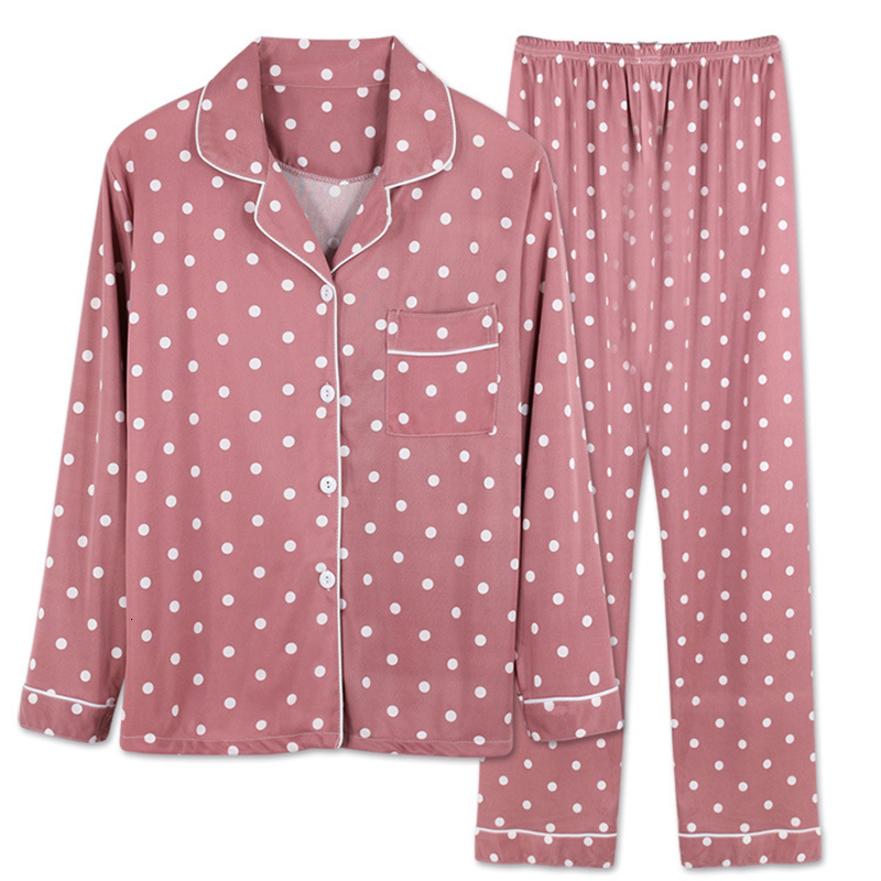 Women's Sleepwear Sleepwear Women Pajamas Sets Long Sleeve Home Wear Suit For Women Two Piece Set Female Pijama Button Pyjama Clothes Polka Dot 2