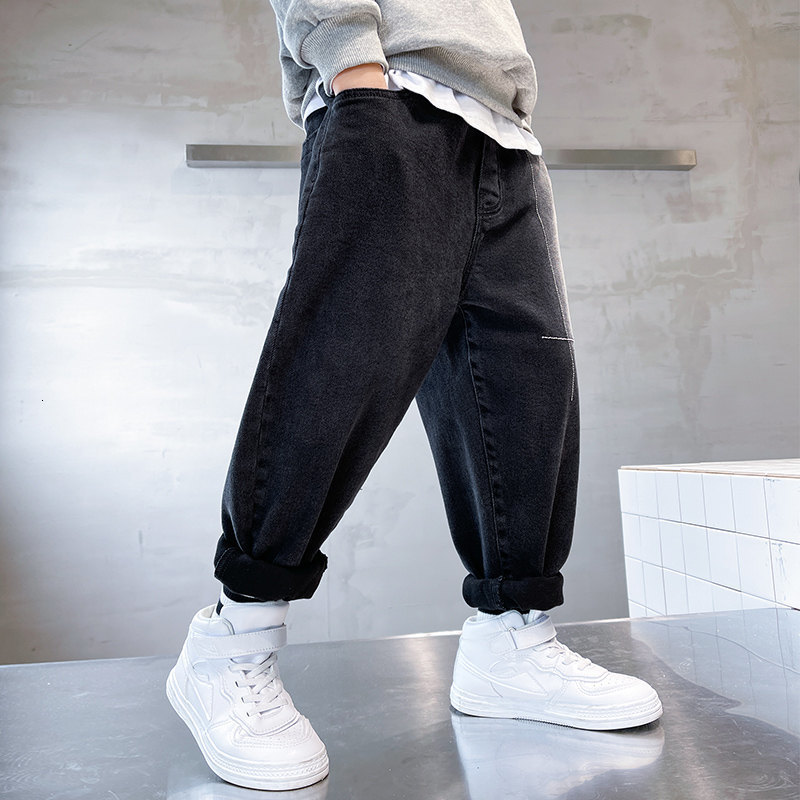 Jeans 5-14 Years Boys Denim Pants Korean Style Fashion Spring Autumn Cotton Loose Pants Teenage Kids Children's Leisure Sport Trousers 230223