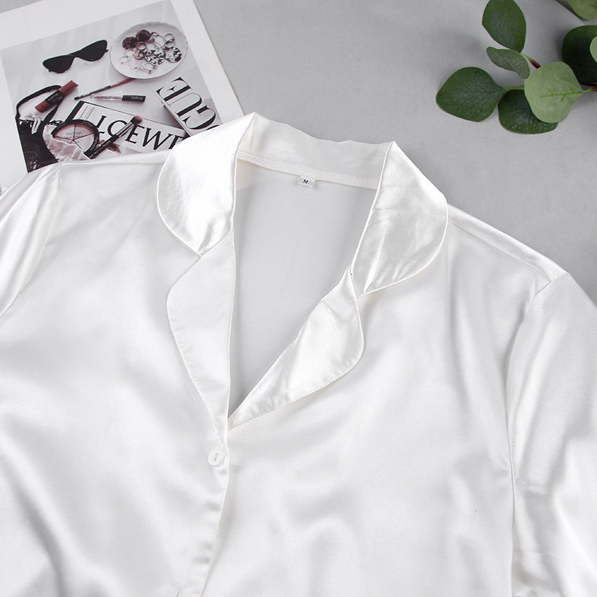 Women's Sleepwear NHKDSASA Feathers Sleepwear Female 2 Piece Set Long Sleeve Turn Down Collar Tops Satin Casual Women Sets With Pants Summer 2302