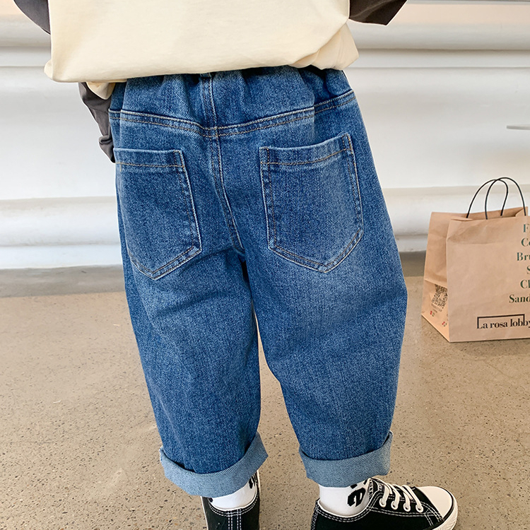 Jeans Spring Autumn Unisex Children Sand-washed jeans Boys and girls One button straight denim pants 230223