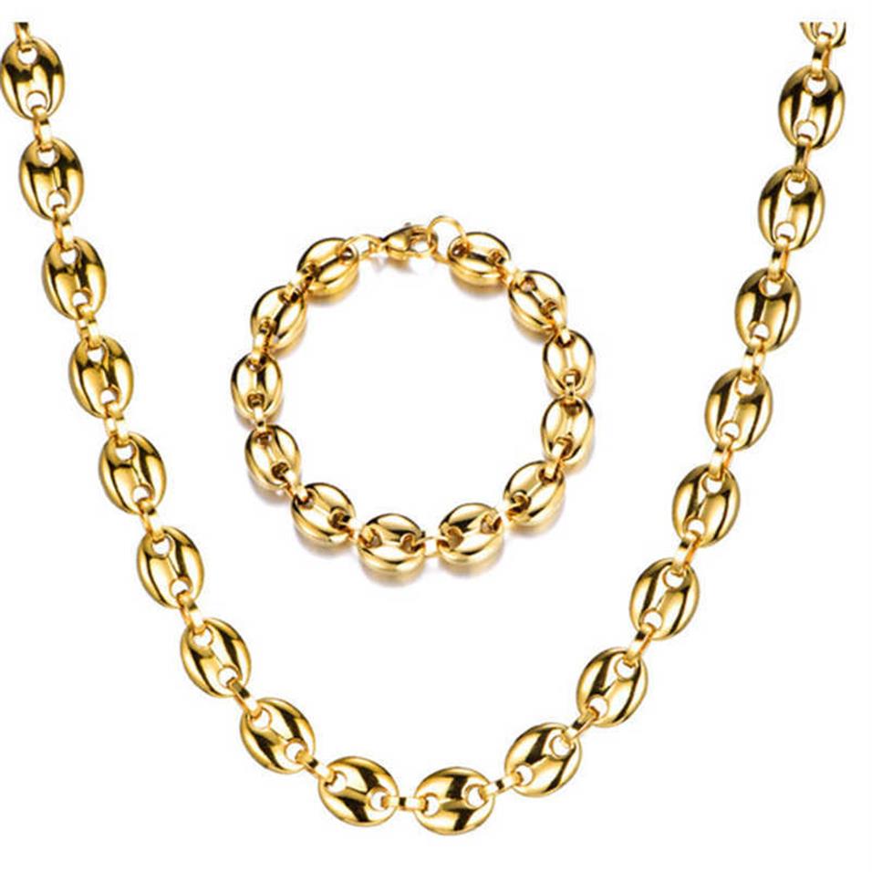 Men's Necklaces Coffee Beans Chain Bracelets Set Stainless Steel 11CM Gold Silver Link Chains Hiphop Jewelry241U
Men's Necklaces Coffee Beans Chain Bracelets Set Stainless Steel 11CM Gold Silver Link Chains Hiphop Jewelry241U