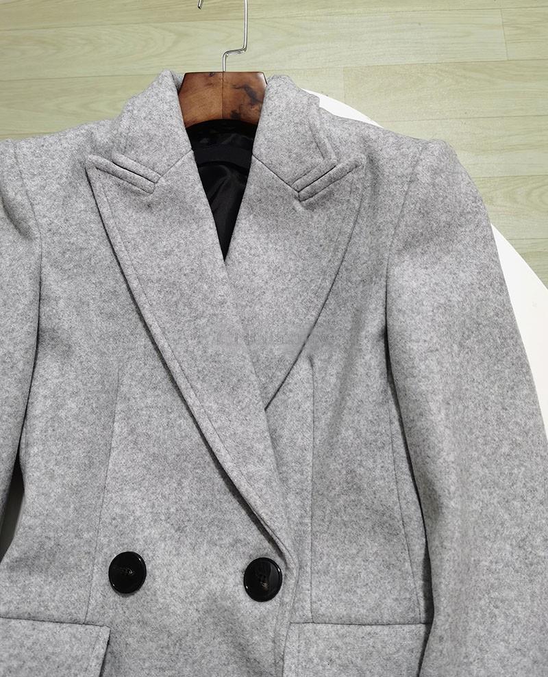 Women's Suits Blazers CNlalaxury Autumn Winter Woman Grey Double-breasted Blazer Long Sleeve Casual Woolen Suit Jacket Commute Solid Color Outerw