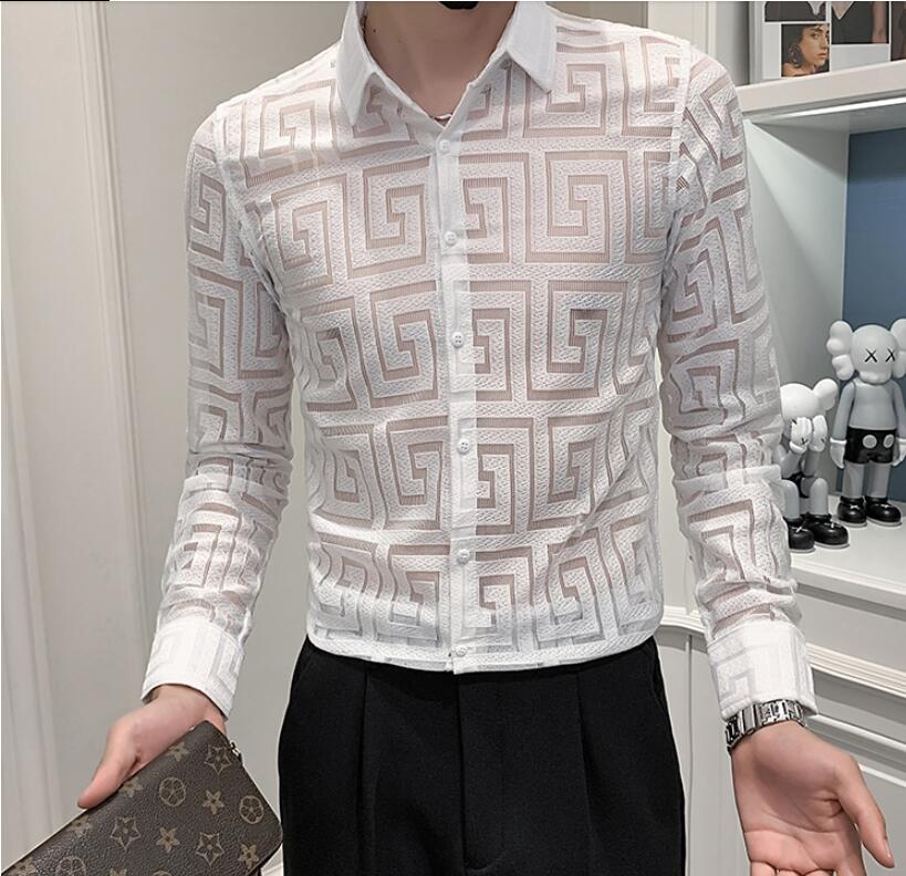 New Sexy Transparent Lace Shirt Men Stretch hollow shirt Clothing Simple All Match Slim Fit Long Sleeve Club/Prom Tuxedo Chemise Homme, 01
New Sexy Transparent Lace Shirt Men Stretch hollow shirt Clothing Simple All Match Slim Fit Long Sleeve Club/Prom Tuxedo Chemise Homme, 01