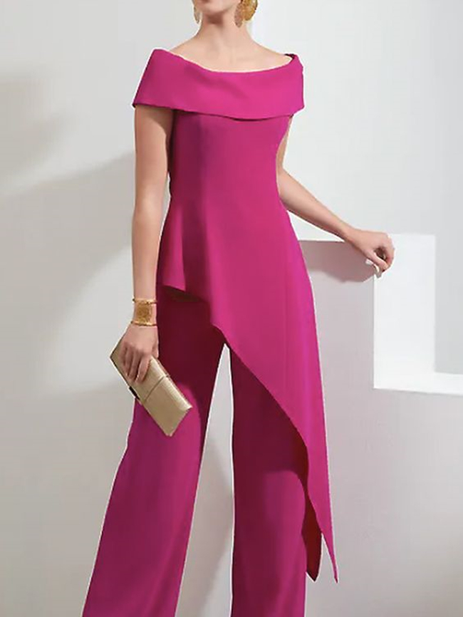 Elegant Fuchsia Mother Of The Bride Suits for Weddings 2 Pieces Simple Wedding Guest Dress Prom Party Pants Outfit For Women Groom Mom