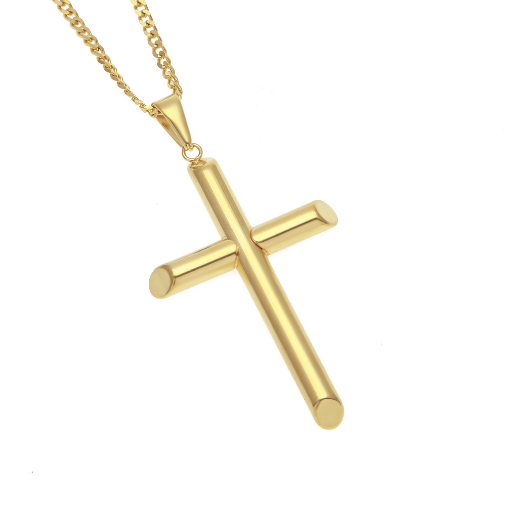 Mens Hip Hop Necklaces Fashion 316L Stainless Steel Cross Pendant Necklace Jewelry Gold Plated Sweater Chain Necklaces