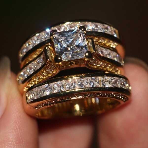 Band Rings Cute Female Big Zircon Ring Set Crystal Silver Color Yellow Gold Bridal Ring Wedding Jewelry Promise Engagement Rings For Women G230213