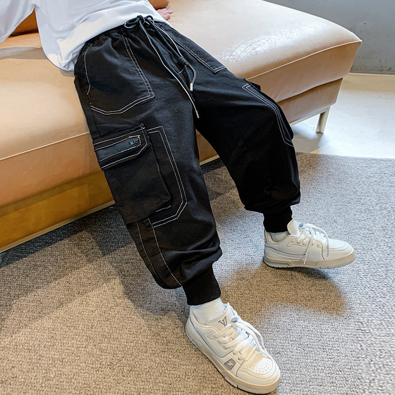 Jeans Kids Cargo Jeans For Boys Denim Pants with Pockets Spring Autumn Children's Clothes Solid Color Casual Teenage Boys Trousers 230223