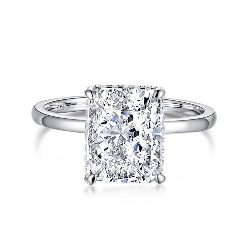 S925 Sterling Silver High Carbon Rhinestone Ring Women039s Square Ice Flower Cut 810 Gemstone Ring European and American Simpl