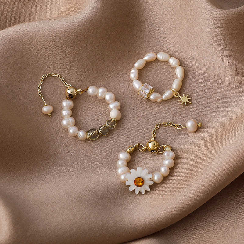 Band Rings Love Heart Pearl Rings for Women Fashion Exquisite Star Freshwater Pearl Ring Wedding Party Jewelry Sweet Accessories Girls Gift G230213