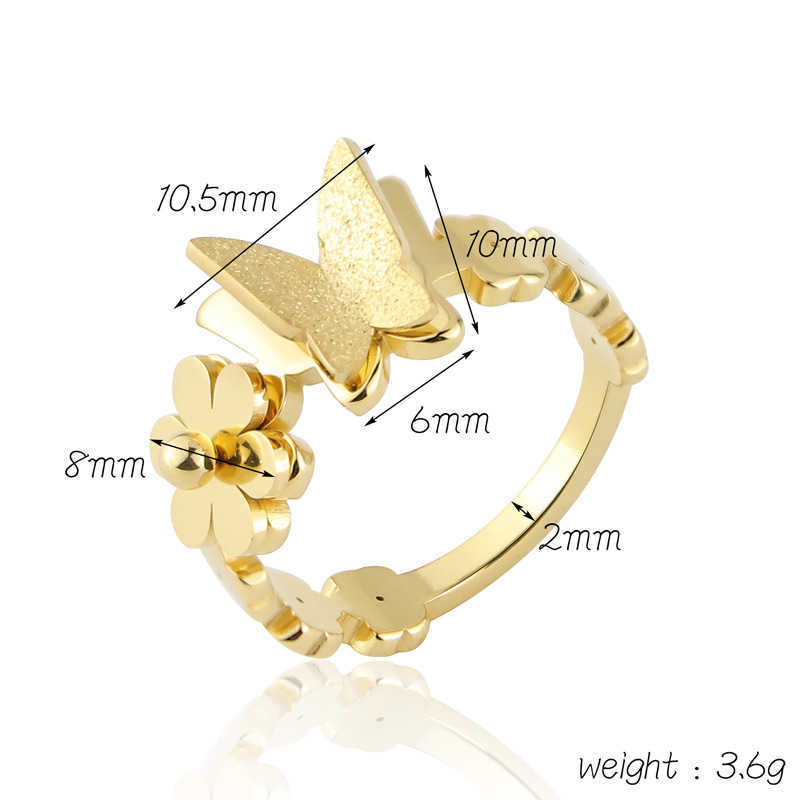 Band Rings New Arrival Beautiful Flower And Frosted Butterfly Ring For Women Stainless Steel Gold Color Jewelry Gift Brand Ring Wholesale G230213