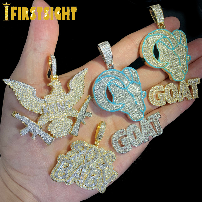Pendant Necklaces Iced Out Bling CZ Letter Badge Necklace Cubic Zirconia Gold Plated Lettes Money Charm Men Fashion Hip Hop Jewelry 230223