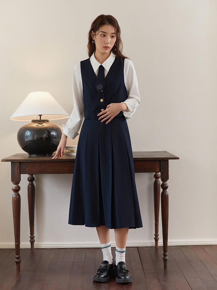 Two Piece Dress DUSHU College Style Short Blazer Coat Fashion Suit for Women Literary Retro Spring High Waist Half Pleated Skirt 230222