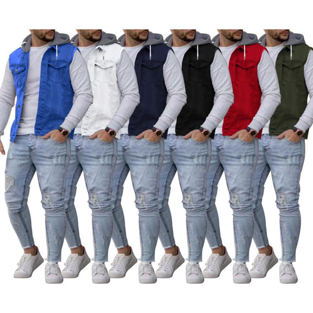 Men's Vests Cargo Autumn Winter Men Waistcoat Denim Patchwork Streetwear Relaxed Fit Splicing 230223