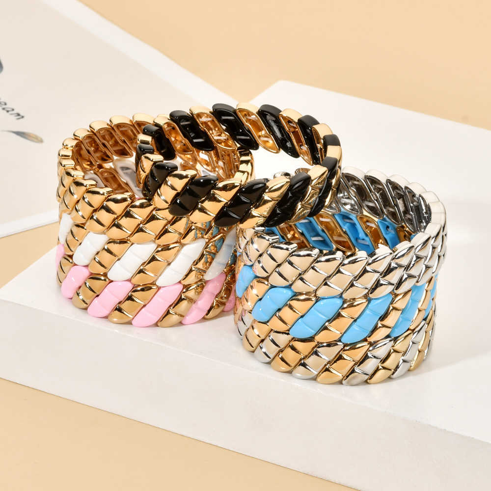 Link Chain Rainbow Tile Stretch Enamel Bracelets For Women Friendship Pulseiras Fashion Bohemian Jewelry Gifts for Girls Summer Beach G230222