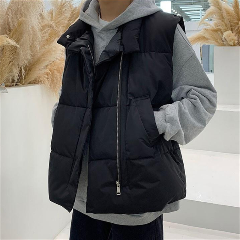 Men's Vests Casual Men Waistcoat Loose Stand Collars Sleeveless Zipper Vest Coats Autumn Winter Korean Chic Streetwear Man 230223