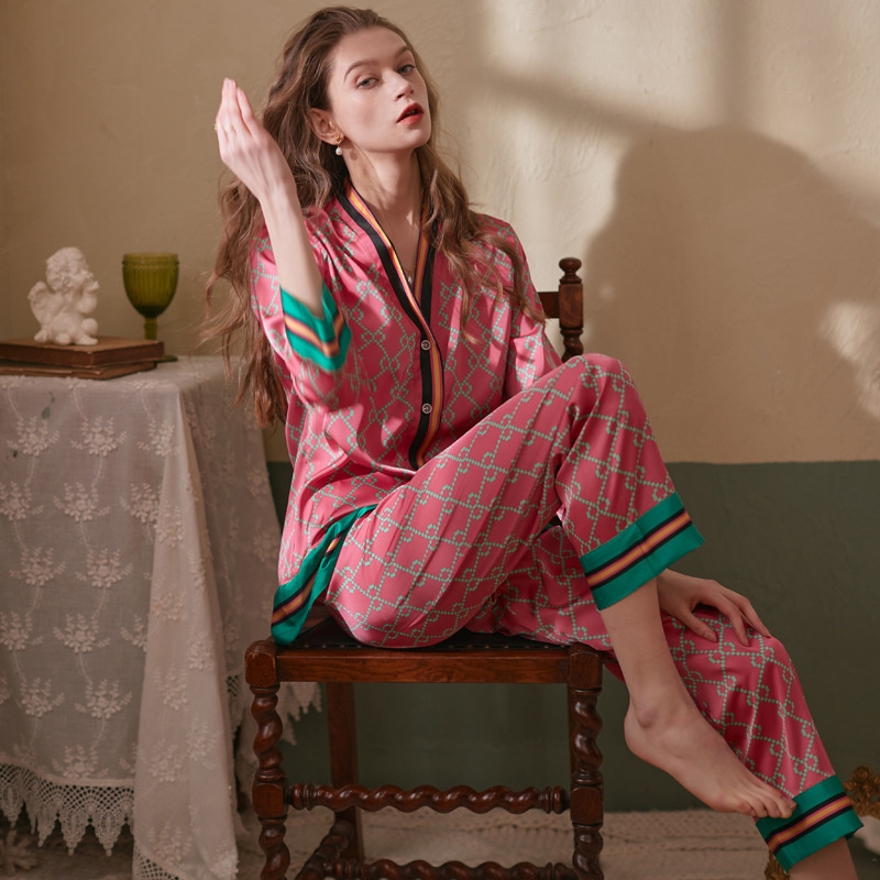 Women's Sleepwear Lisacmvpnel Spring Style Long Sleeved Women Pajamas Set Ice Silk Printed Fashion Pyjamas 230223