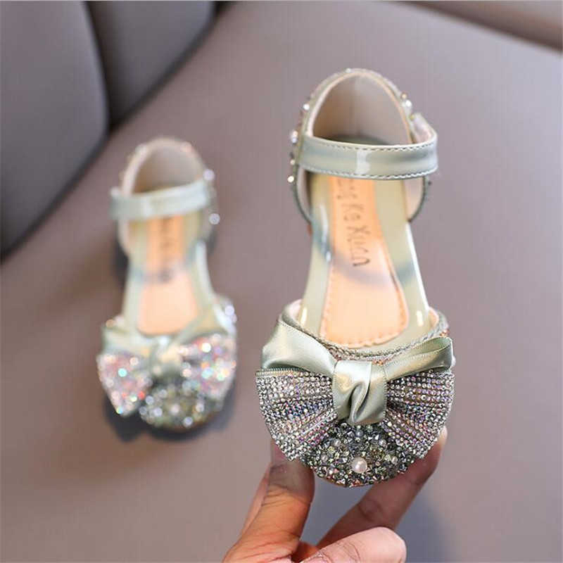 Sandals Girls' SINGLE Shoes Summer Sandals New Fashion Color Diamond Bow Sweet Princess Shoes kids Casual Dance Shoes Performance Shoes G230221