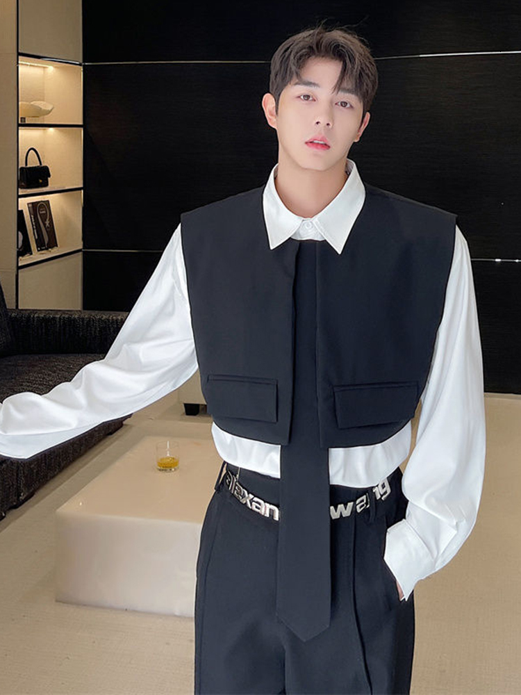 Men's Vests IEFB Personalised Shoulder Straps Decoration Korean Style Loose Slim Male Collarless Casual Vest Fashionable 2023 9A1701 230223