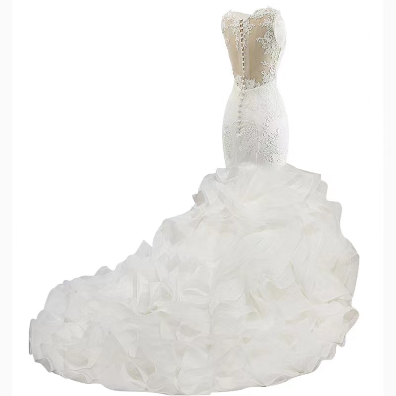White Lace Appliques Champagne Wedding Dresses Open Back 3D Wers Sexy Bridal Gowns New Arrival Mermaid Dress 403 6660311