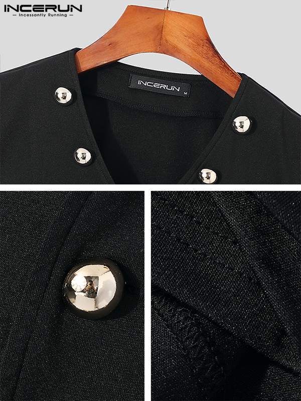 Mens Vests Party Nightclub Style Men Solid Metal Button Waistcoat Casual llmatch Male Sleeveless Vneck S5XL INCERUN Tops 2023