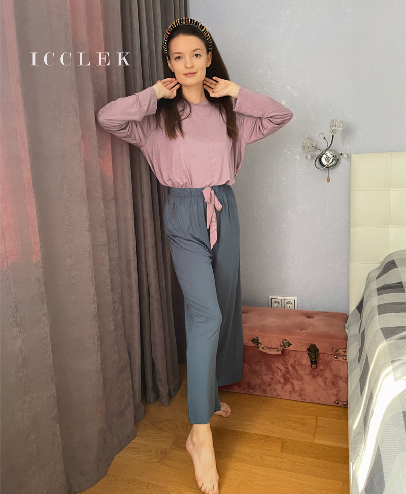 Women's Sleepwear ICCLEK Winter Women's Pajamas Set Modal Cotton Long Sleeves Round Neck Loose Homewear Autumn Pants Casual Wear 2 Piece Set
