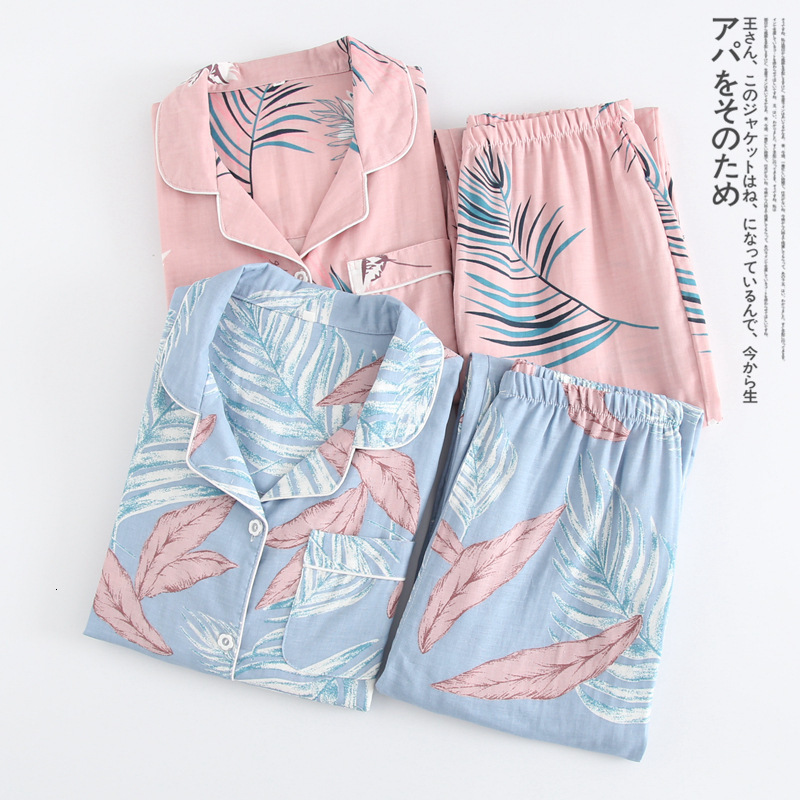 Women's Sleepwear kimono femme maple leaf pajama sets women 100% gauze cotton long sleeve casual sleepwear women pyjamas autumn 230223