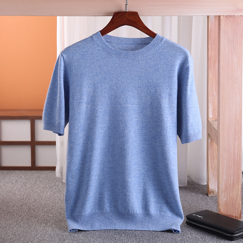 Men's Vests MVLYFLRT 100 Merino Wool Short Sleeved Round Neck Pullover Vest Spring Summer Solid Color Knitted Half Sleeve Sweater 230223