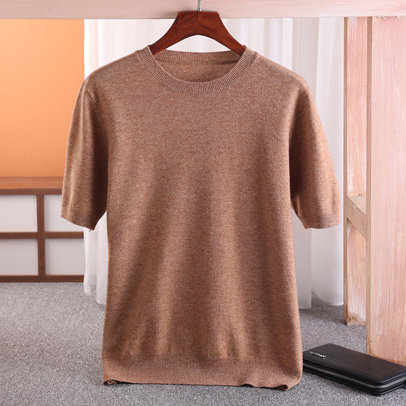 Men's Vests MVLYFLRT 100 Merino Wool Short Sleeved Round Neck Pullover Vest Spring Summer Solid Color Knitted Half Sleeve Sweater 230223