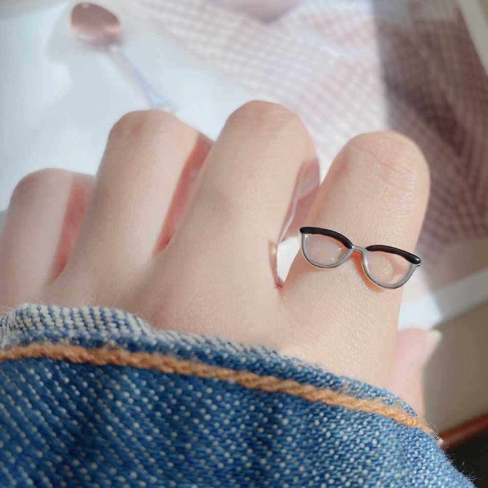 Band Rings Cute Glasses Ins Girl Open Ring Adjustable Enamel Painting Ring Finger Buckle Tail Rings Adjustable Opening G230213
