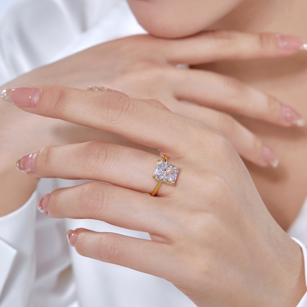 S925 Sterling Silver High Carbon Rhinestone Ring Women039s Square Ice Flower Cut 810 Gemstone Ring European and American Simpl