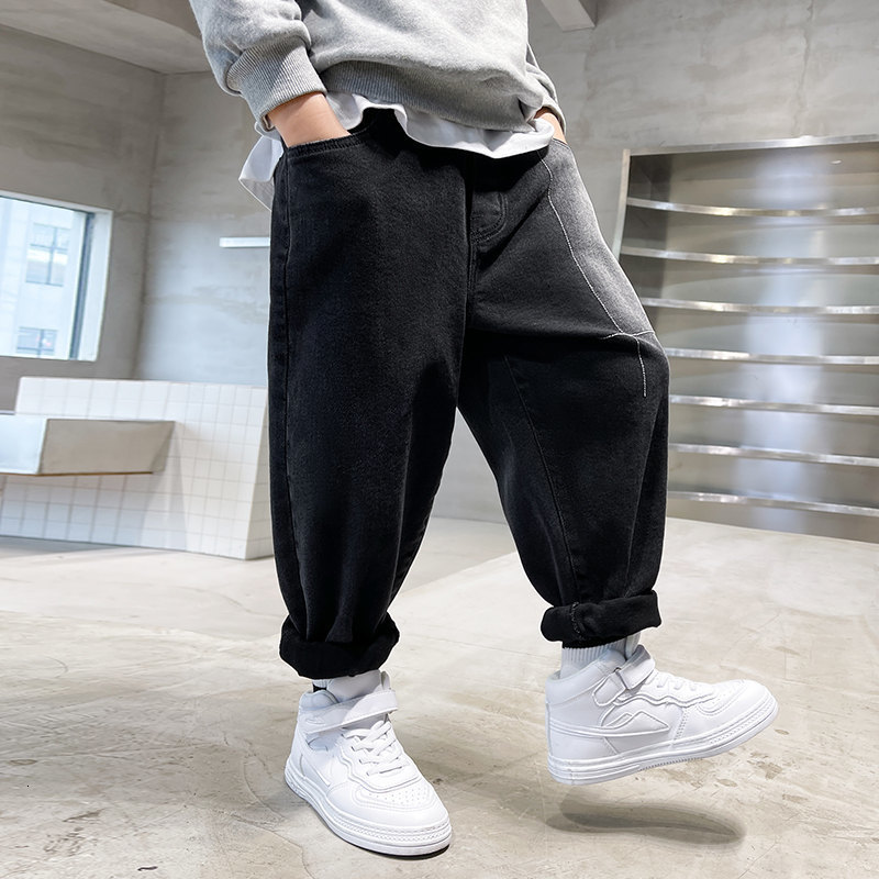 Jeans 5-14 Years Boys Denim Pants Korean Style Fashion Spring Autumn Cotton Loose Pants Teenage Kids Children's Leisure Sport Trousers 230223
