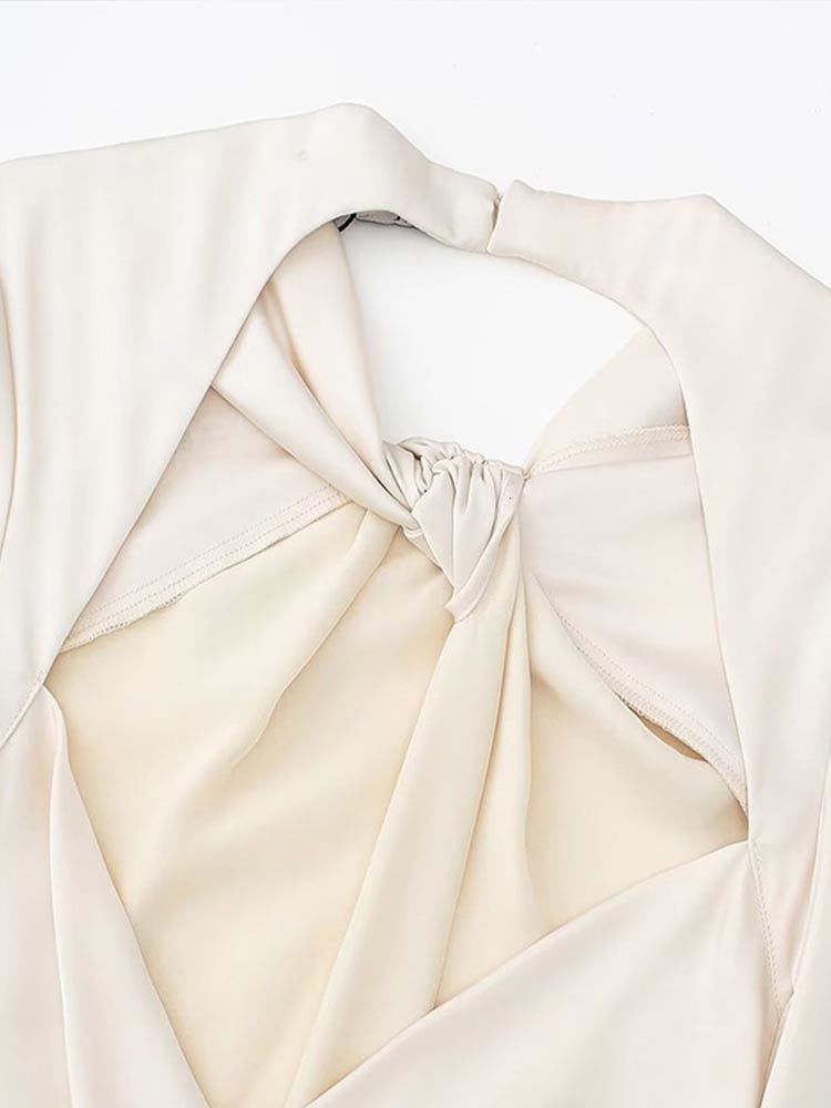 Casual Dresses Women Cut Out Backless Knot Satin Maxi Dress Female Elegant Flare Long Sleeve Autumn Long Dresses Lady Party Streetwear Dress 230223