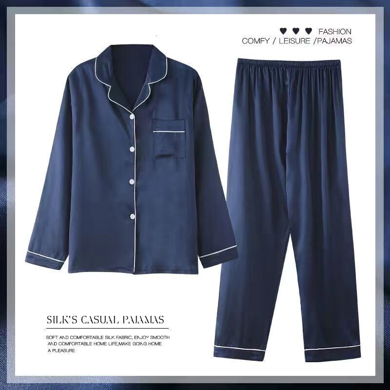 Women's Sleepwear Silk Pajamas Women's Spring and Summer Long-sleeved Trousers Suit Thin Ice Silk Satin Ladies Sexy Home Service Large Size 