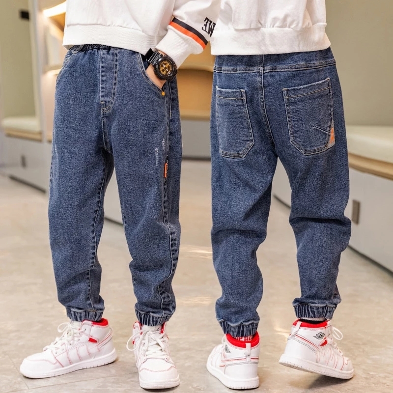 Jeans Boys Denim Jeans Baby Stretch Trousers Spring Autumn Bunched Foot Kids Casual Pants 3 4 5 6 7 8 9 1011 12Y 230223