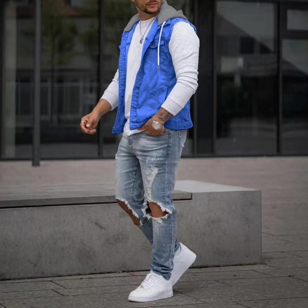 Men's Vests Cargo Autumn Winter Men Waistcoat Denim Patchwork Streetwear Relaxed Fit Splicing 230223
