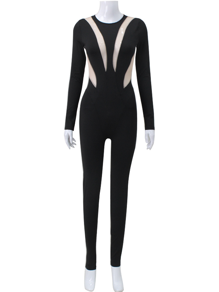Women's Jumpsuits Rompers CNYISHE See Through High Waist Streetwear Jumpsuits Female Overalls O-neck Long Sleeve Skinny Rompers Women Jumpsuits S