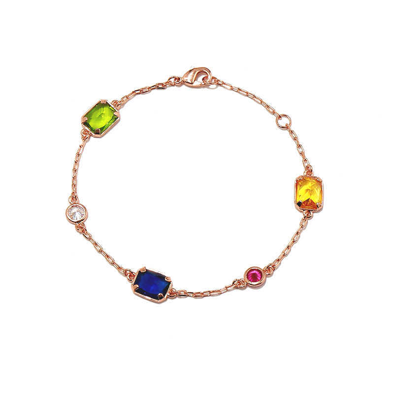 Link Chain Top Quality Mix Candy Colors Crystal Baracelet Fink Gold Plated Charm Chain Bracelets For Women Fashion Jewelry G230222
