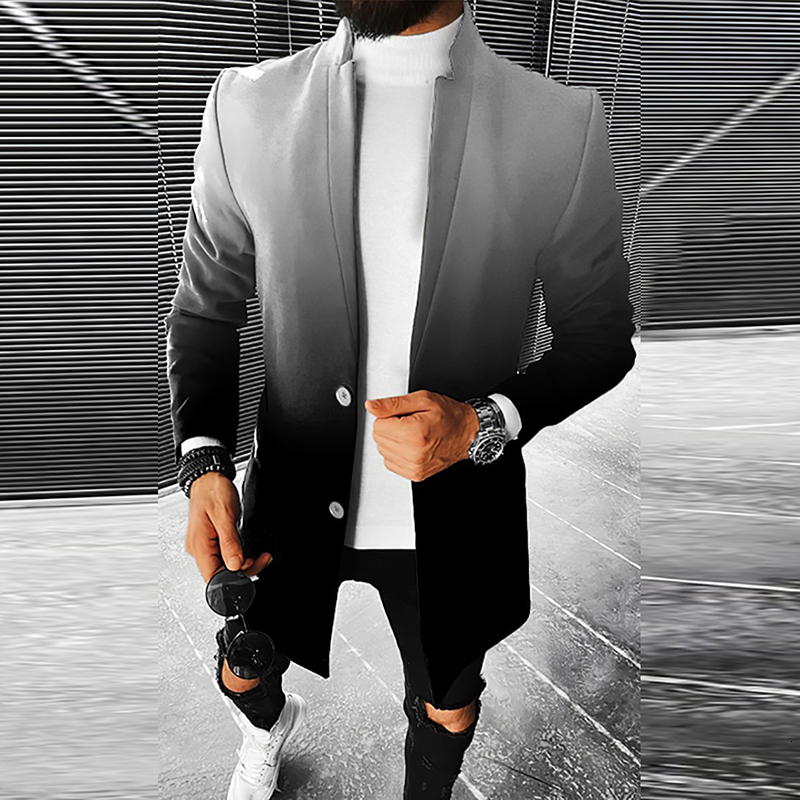 Men's Wool Blends Fashion Printing Jackets for Men Autumn Long Sleeve Buttondown Midi Coats Winter Mens Trend Straight Slim Fit Outerwear 230222