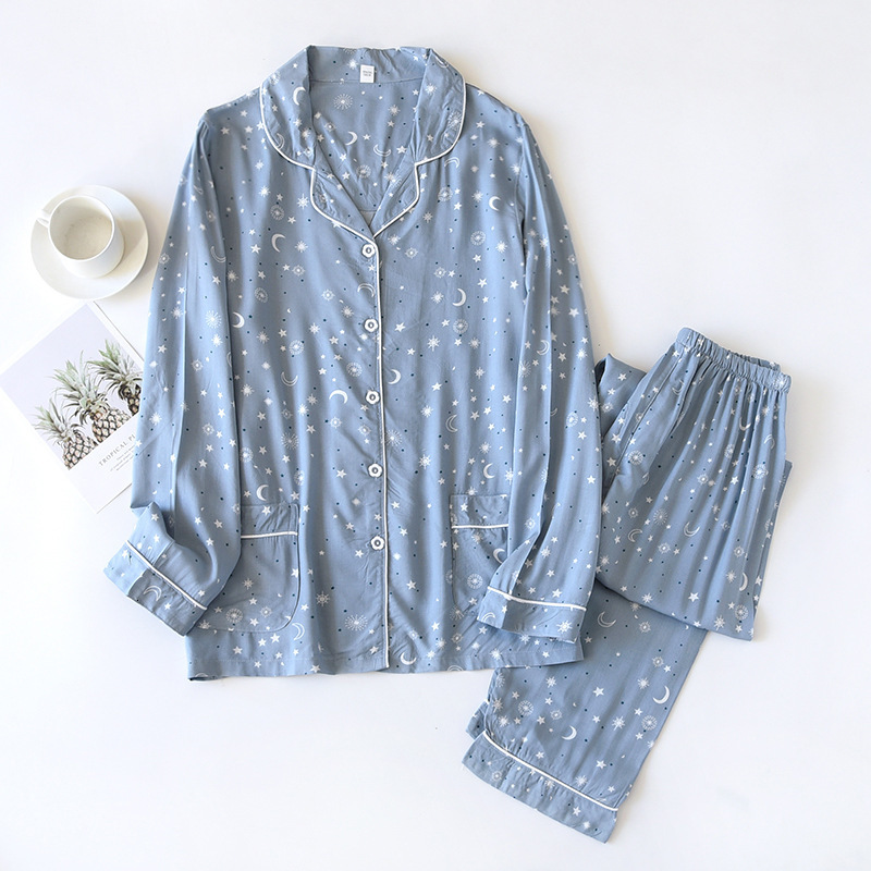 Women's Sleepwear Two-piece Set Women Home Clothes for Spring and Autumn Long-sleeved Viscose Cotton Trouser Suits Women Sleepwear Pajama Set 230