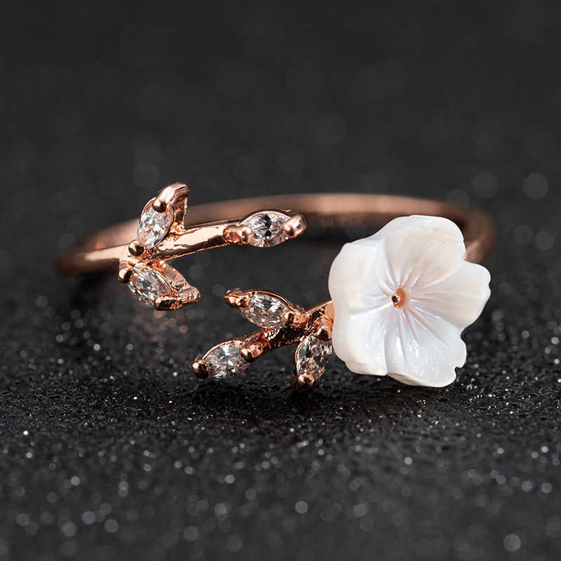 Band Rings New Crystal Copper Flower branch leaf Adjustable Finger Wedding Rings for Women Rose Gold Zircon Open Ring Glamour Jewelry Gift G230213