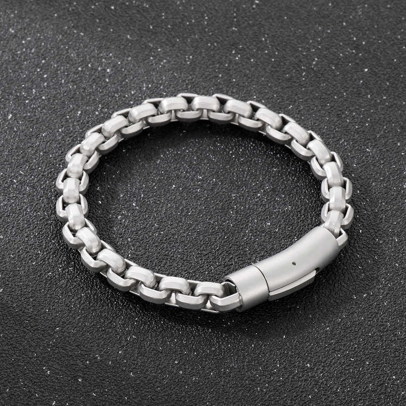 Link Chain Silver Color Stainless Steel Link Chain Bracelets for Men Polished Square Geometric Male Bangles Hip Hop Fashion Jewelry G230222