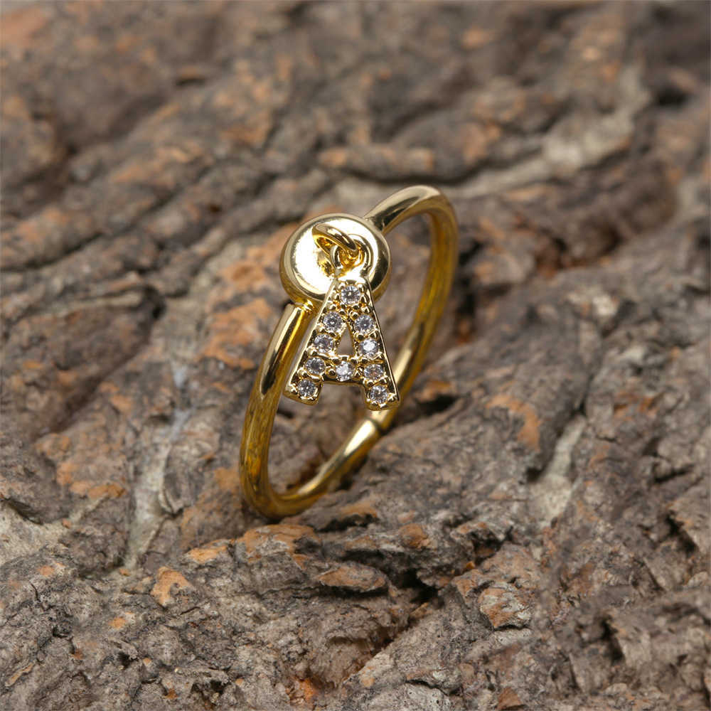 Band Rings Initial Letter Rings for Women Stainless Steel Wedding Ring Zircon A-Z Alphabet Pendants Adjustable Rings Initials Jewelry Gift G230213