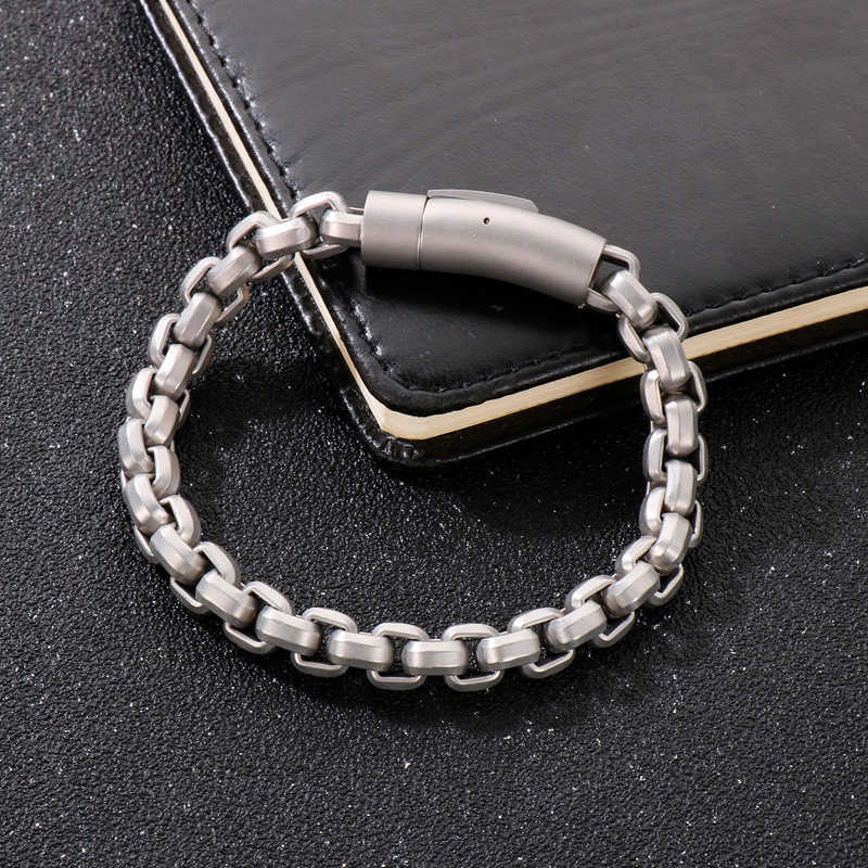 Link Chain Silver Color Stainless Steel Link Chain Bracelets for Men Polished Square Geometric Male Bangles Hip Hop Fashion Jewelry G230222