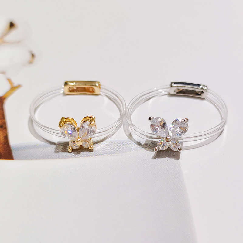 Band Rings New Sweet Trendy Women's Ring Fashion Invisible Transparent Line Brass Ring Pretty Butterfly Zircon Jewelry Accessory Girl Gift G23021