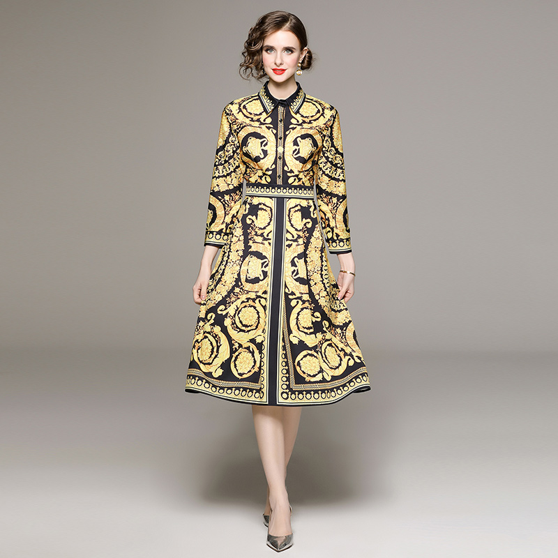 Luxury Baroque Print Dresses Long Sleeve 2023 Classic Lapel Women Designer Casual Shirt Dress Spring Autumn Robe Ladies Party Frock Vacation Club Woman Clothes
Luxury Baroque Print Dresses Long Sleeve 2023 Classic Lapel Women Designer Casual Shirt Dress Spring Autumn Robe Ladies Party Frock Vacation Club Woman Clothes
