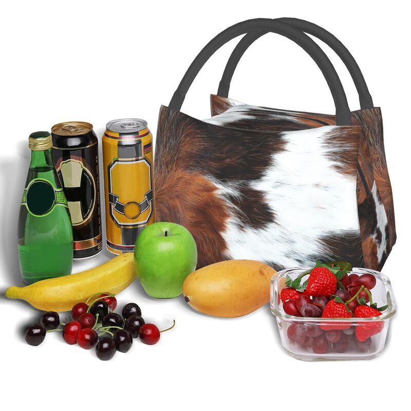 Ice PacksIsothermic Bags Scottish Highland Cow Cowhide Texture Thermal Insulated Lunch Bag Animal Hide Leather Container for Picnic Meal Food Box 2302