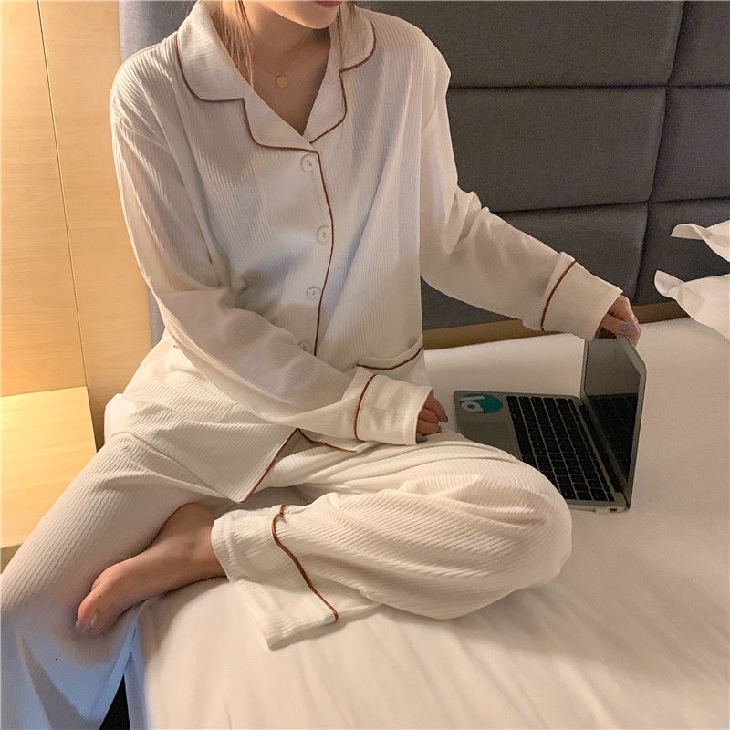 Women's Sleepwear Autumn Pajama Sets Women Japanese Long Sleeve V-neck Loose Lounge Sleepwear Sweet Fairy Simplicity Pyjama 2 Pcs Student Homewea