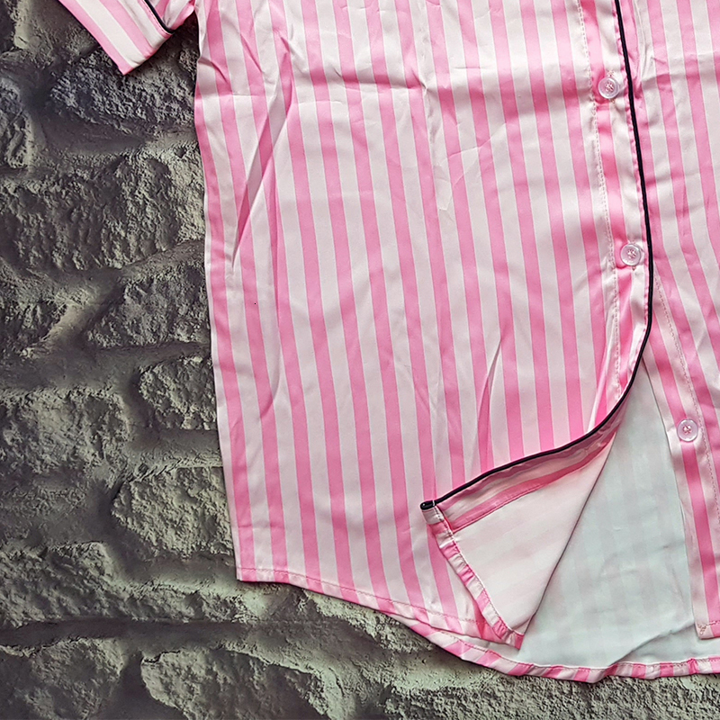 Women's Sleepwear Two Piece Set Pajamas for Women Striped Satin Silk Sleepwear Pyjamas Pjs Shorts Sets Summer Autumn Short Loungewear Home Clothe