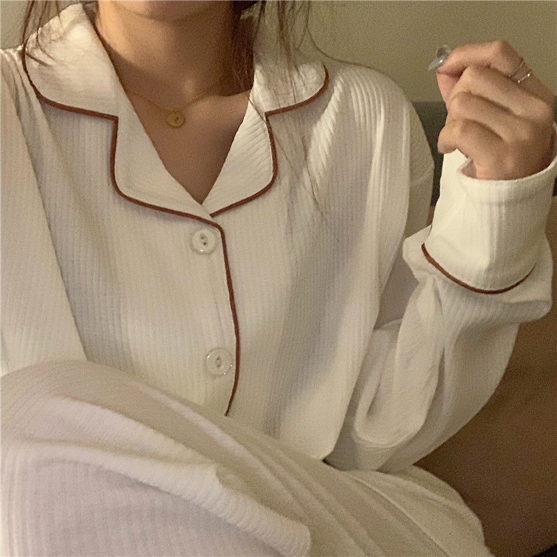 Women's Sleepwear Autumn Pajama Sets Women Japanese Long Sleeve V-neck Loose Lounge Sleepwear Sweet Fairy Simplicity Pyjama 2 Pcs Student Homewea